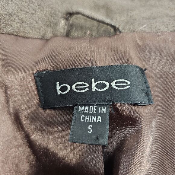 Y2K BEBE Metallic Leather Military Jacket Bronze 100% Pig Suede Steampunk Size S - Picture 4 of 9